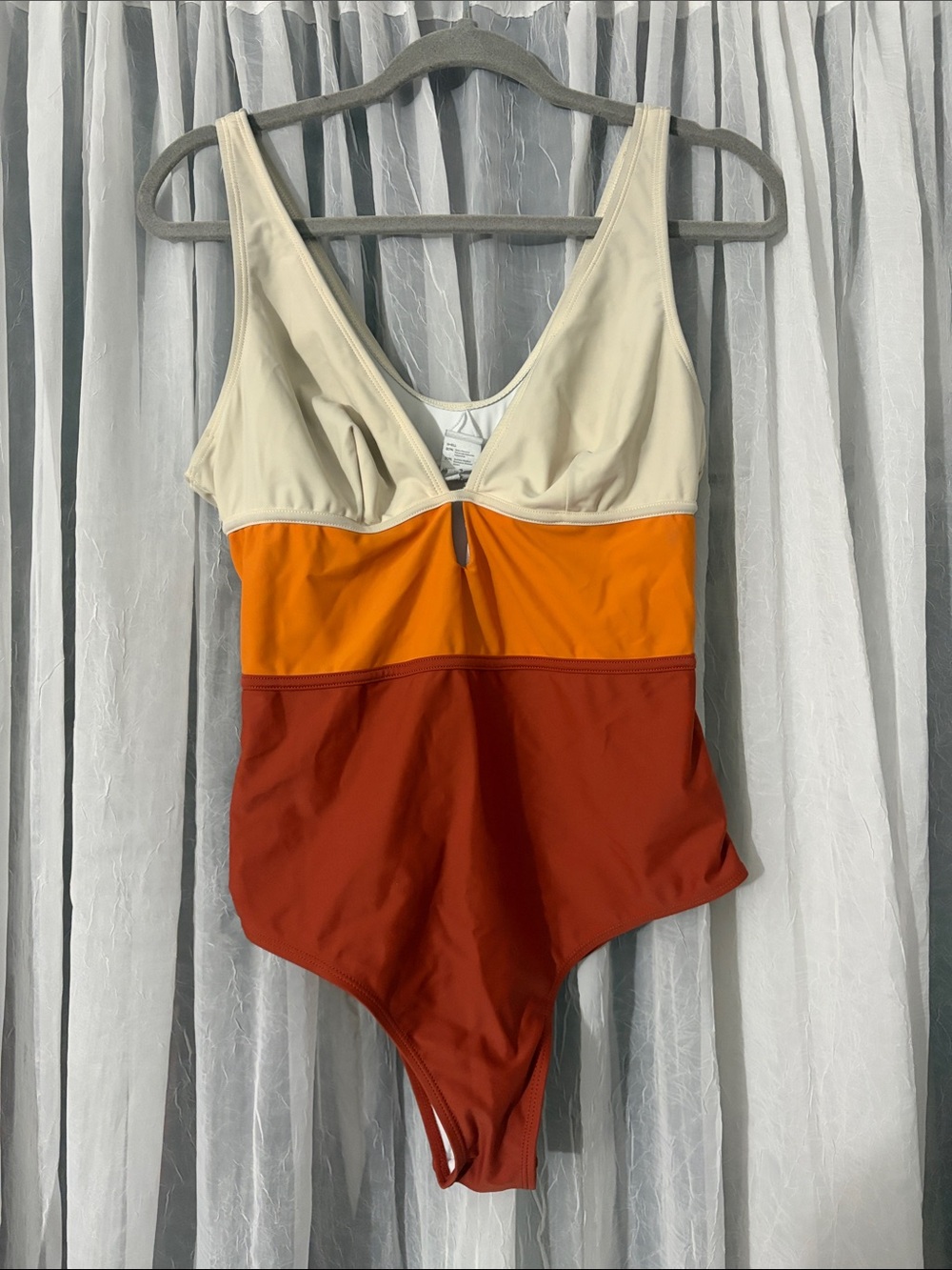Women’s Colorblock One-Piece Swimsuit - Cream, Orange & Rust